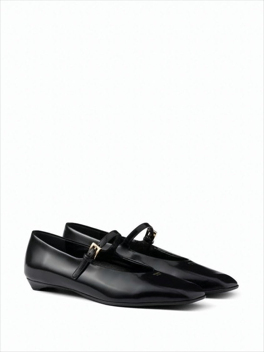Prada Pointed Toe Black Leather Flats