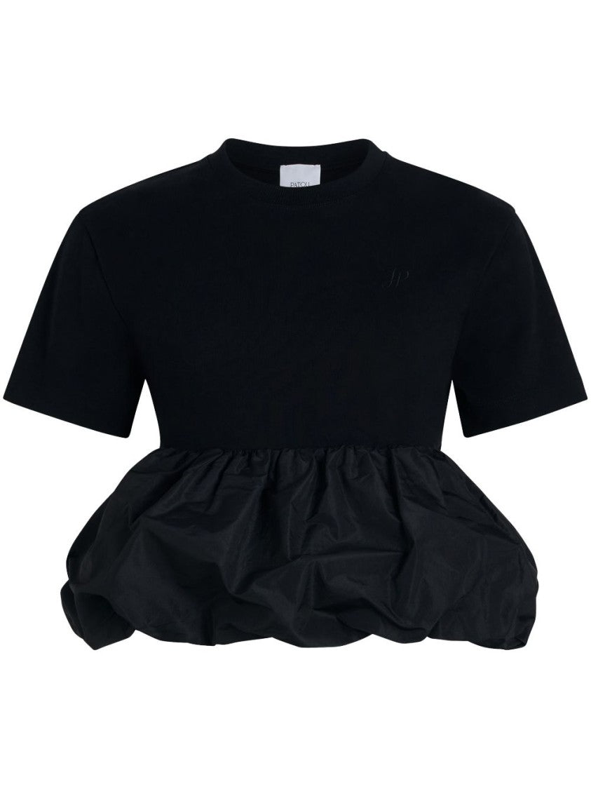 Patou Gathered Peplum Hem Black T-Shirt