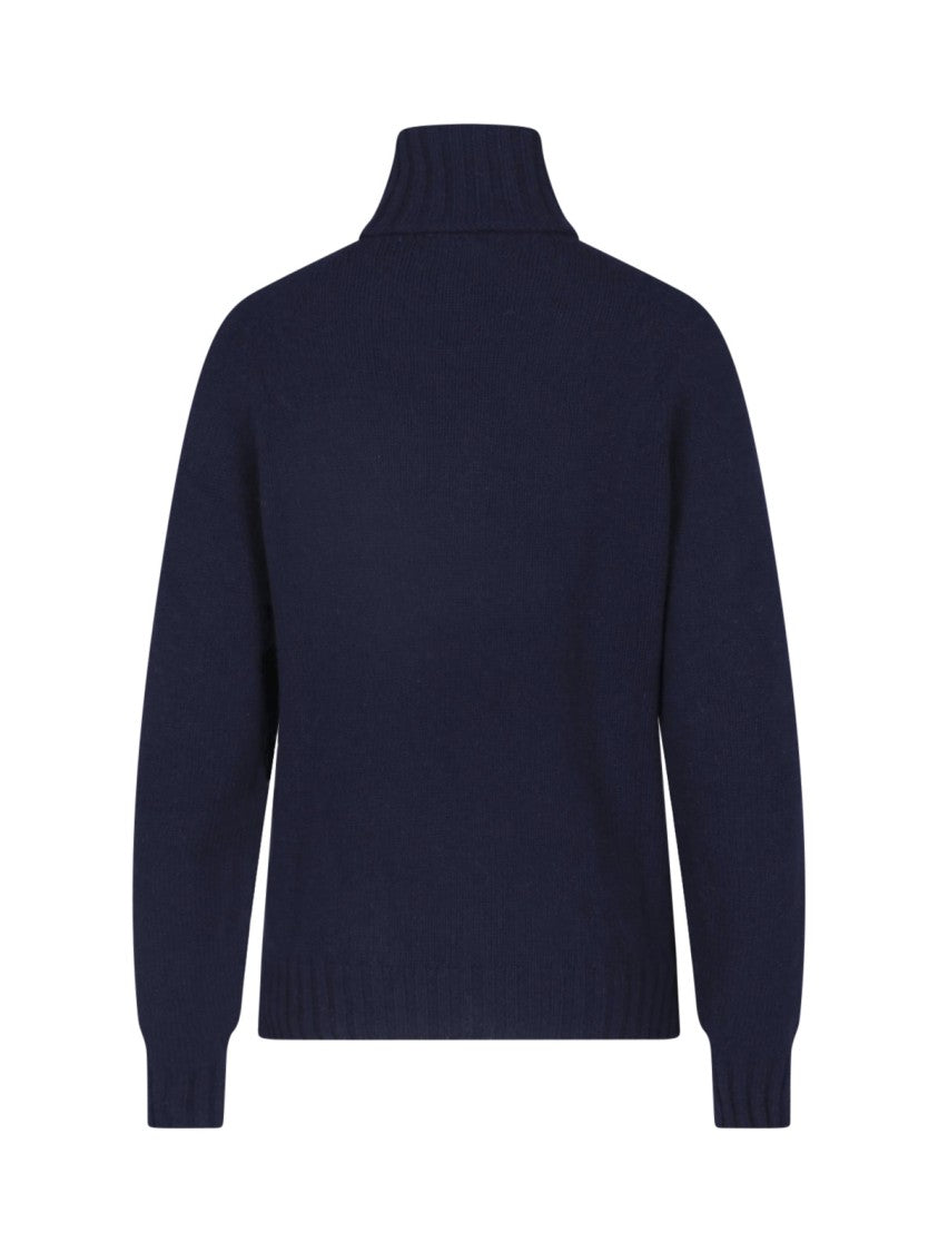 Ma'ry'ya Navy Blue Cashmere-Wool High Neck Ribbed Turtleneck