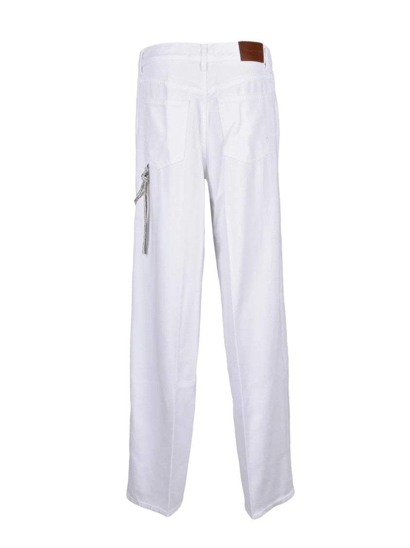 Pinko Loose Fit White Jeans With Decorative Side Chain