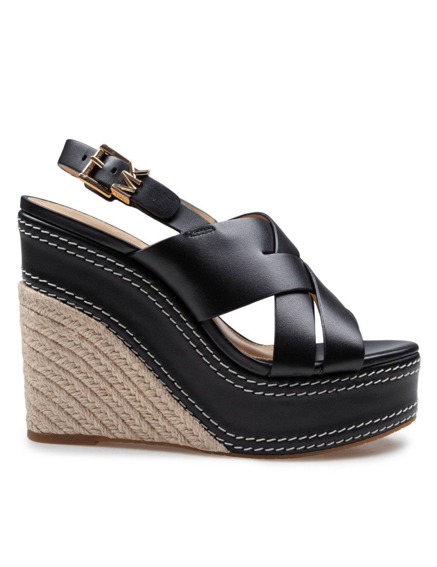 Michael Kors Nora Wedge Sandal In Black Leather