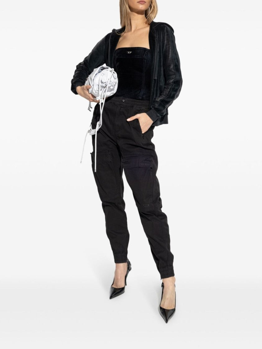 Diesel Soft Velvet Zip-Up Hoodie With Drawstring Hood