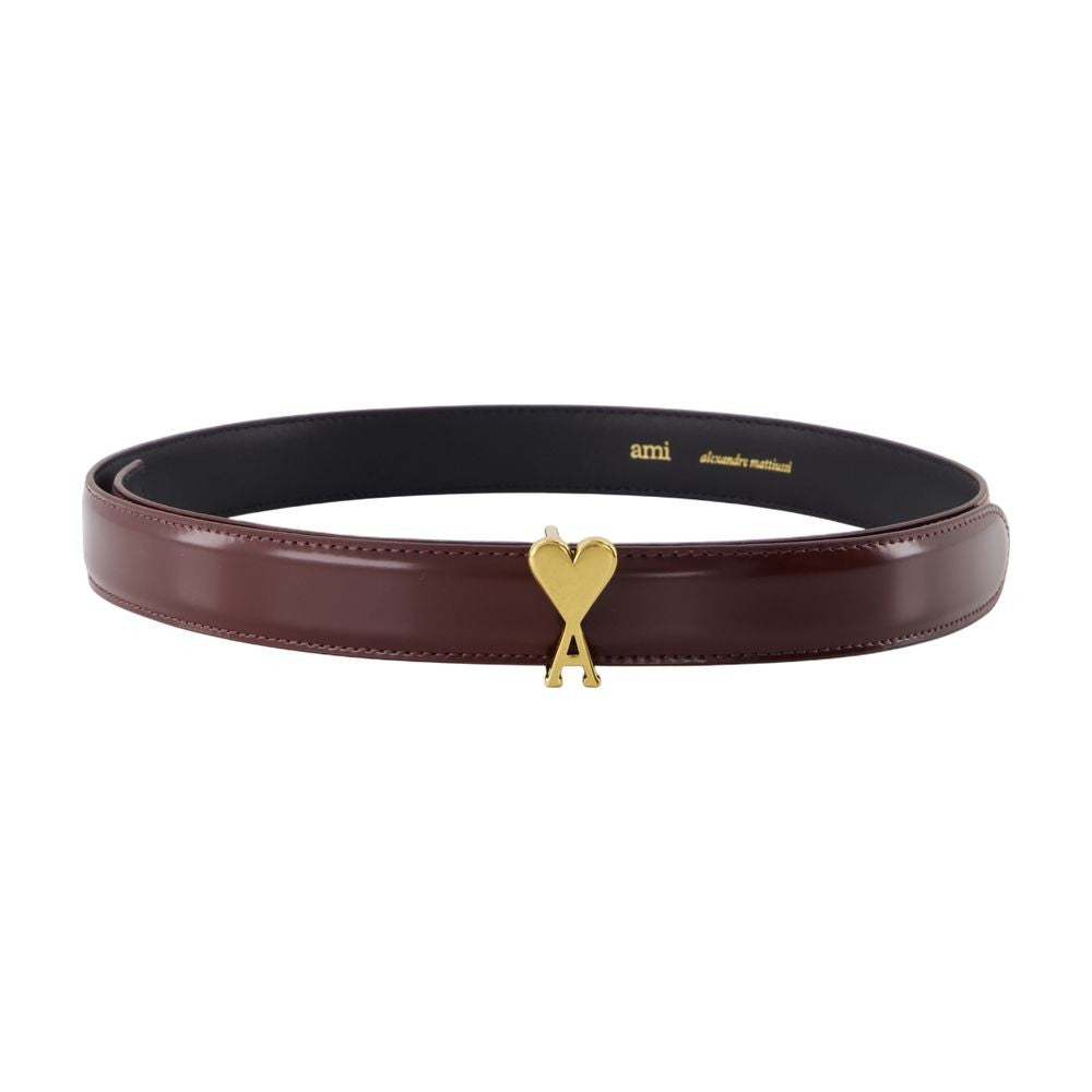 Ami Calfskin Leather Belt With Heart-Shaped Buckle