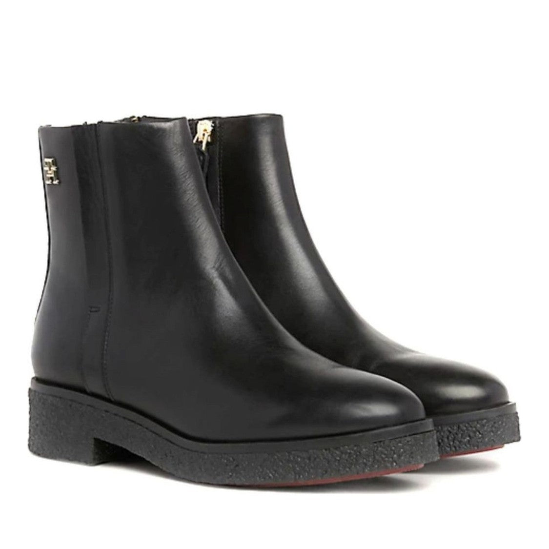 Tommy Hilfiger Black Leather Crepe Textured Sole Boots