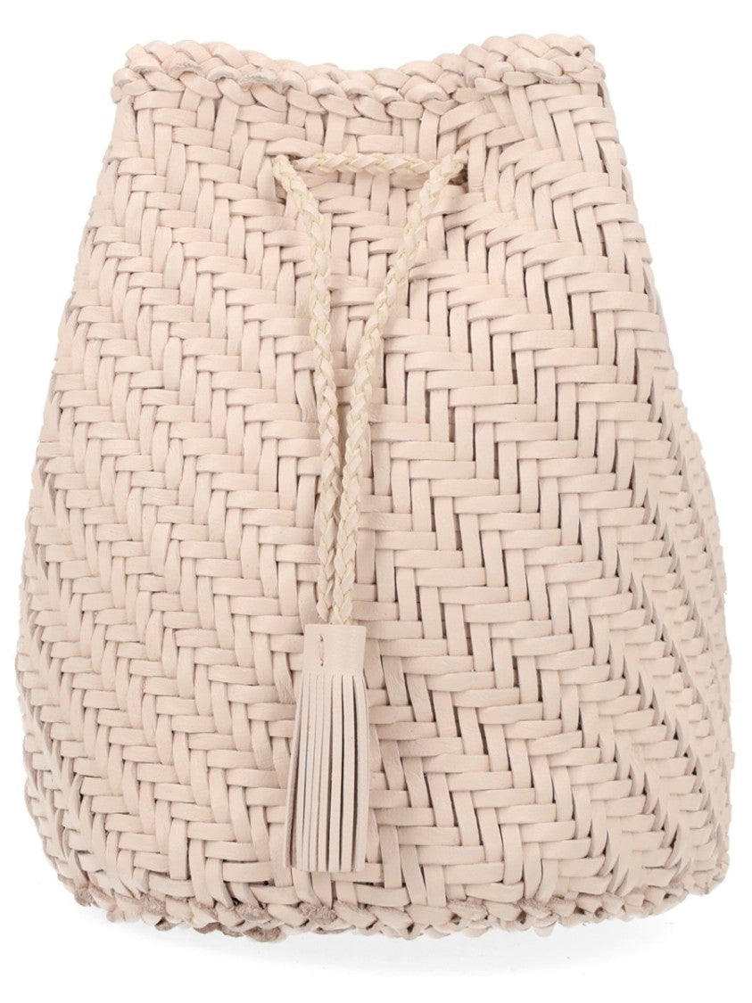 Dragon Diffusion Neutral Basket Weave Tassel Drawstring Handbag