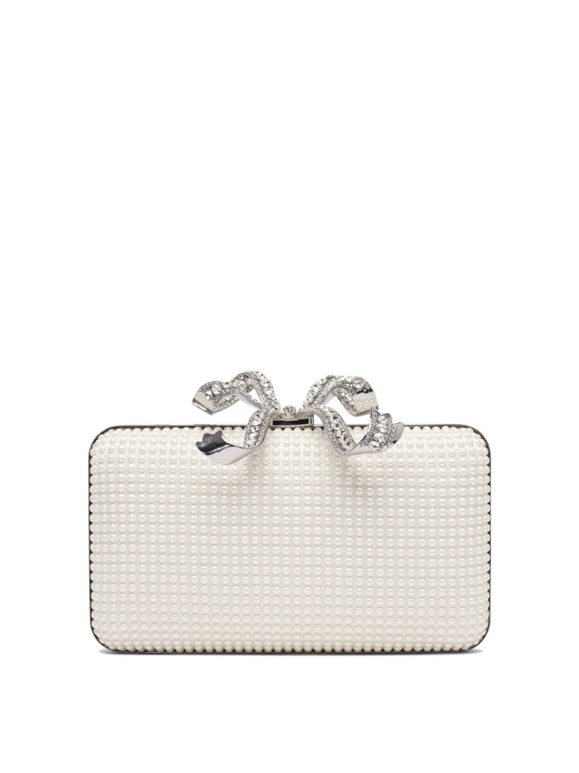 Self-Portrait Textured Pearl-Like White Clutch