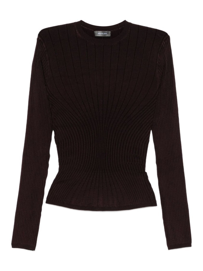 Mugler Ribbed Crew Neck Long-Sleeve Top