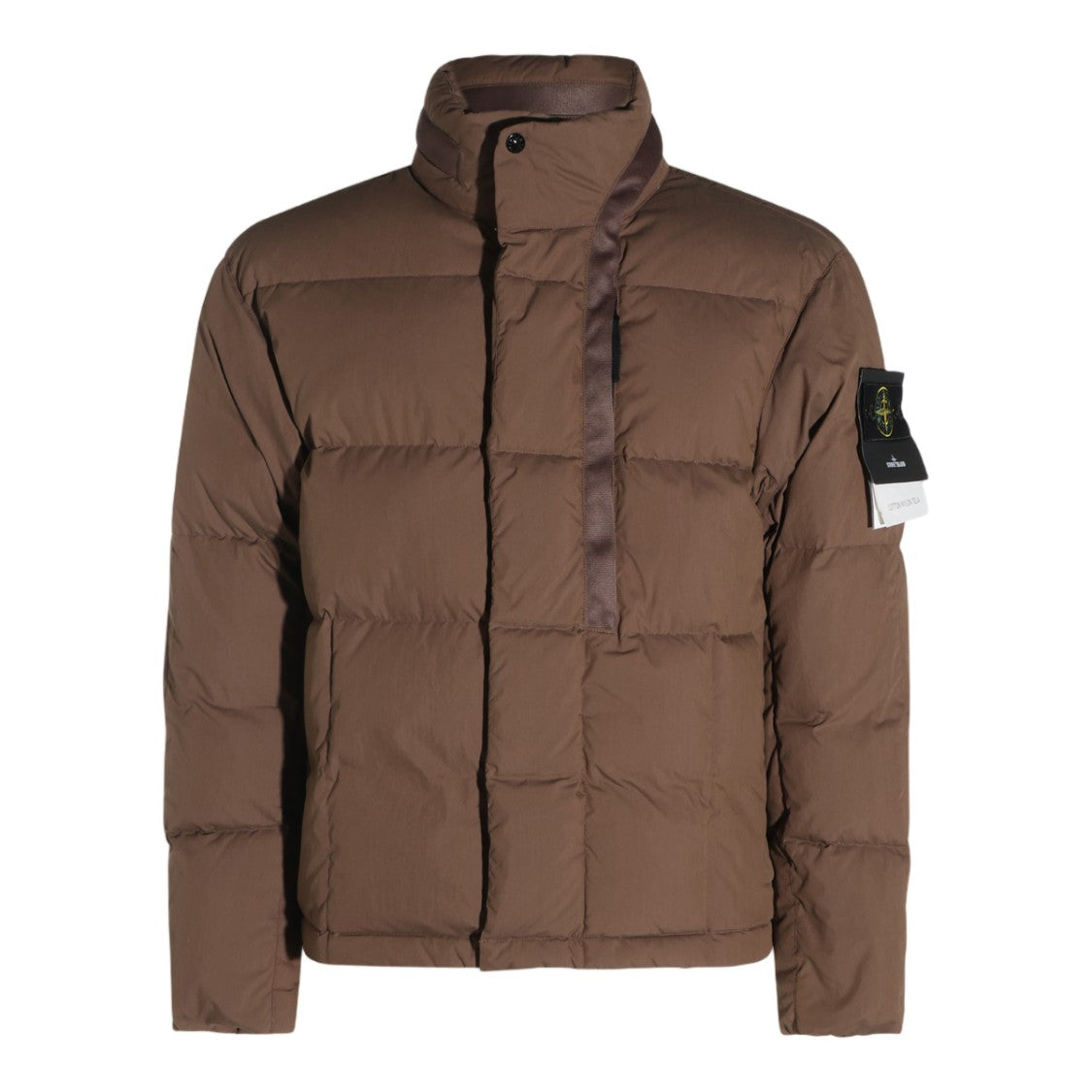 Stone Island Brown Quilted Padded High Collar Coat