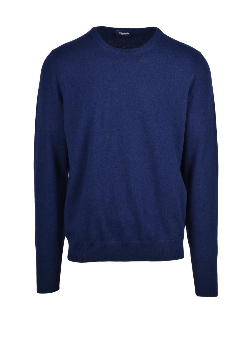 Drumohr Blue Cashmere Minimalist Crewneck Pullover