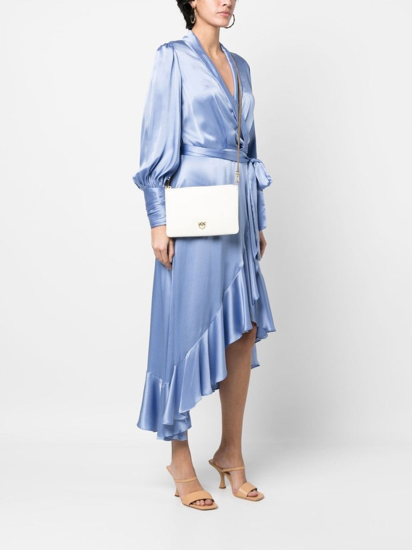 Pinko White Calf Leather Logo Shoulder Bag
