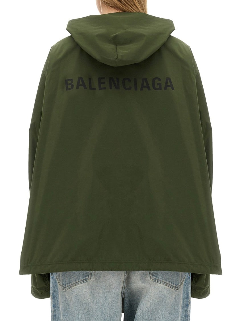 Balenciaga Structured Neutrals Hooded Jacket With Front Zipper Closure