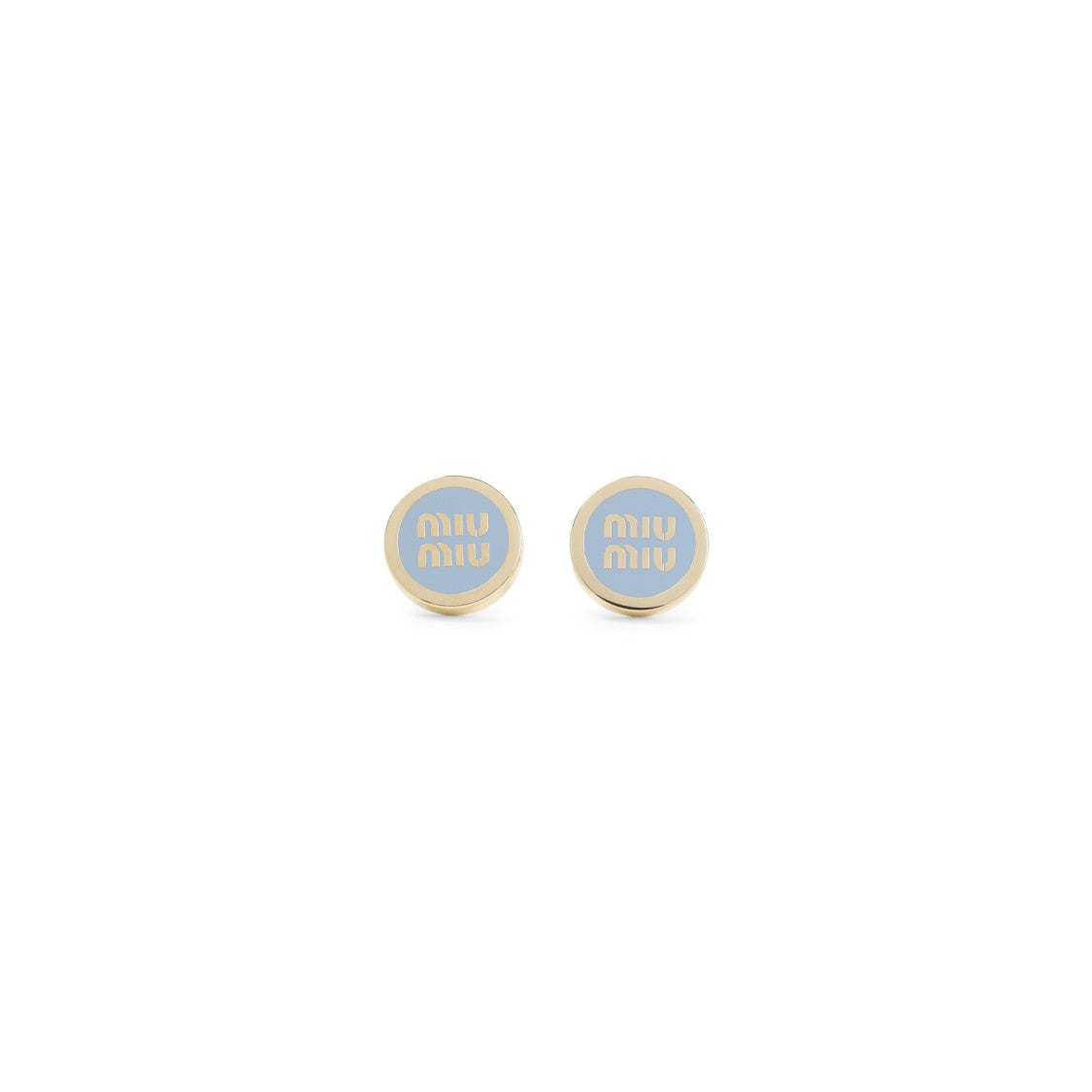 Miu Miu Celeste Enamel Round Stud Earrings With Golden-Tone Brass
