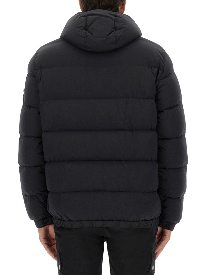 Stone Island Black Padded Down Jacket With Hood