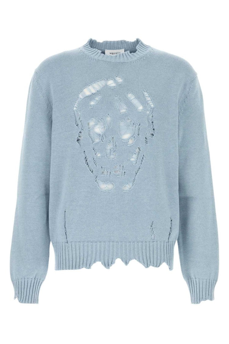 Alexander Mcqueen Light-Blue Cotton Sweater