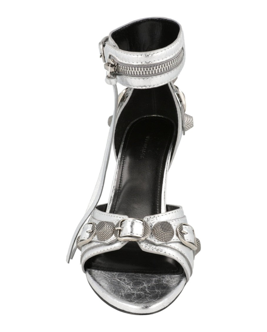 Balenciaga Studded Ankle Strap Sandal Heels With Antiqued Silver Hardware