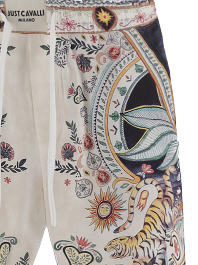 Just Cavalli Intricate Printed Viscose Shorts With Adjustable Drawstring Waist