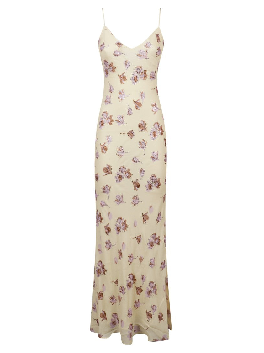 Self-Portrait Floor-Length Yellow Floral Evening Dress With Spaghetti Straps