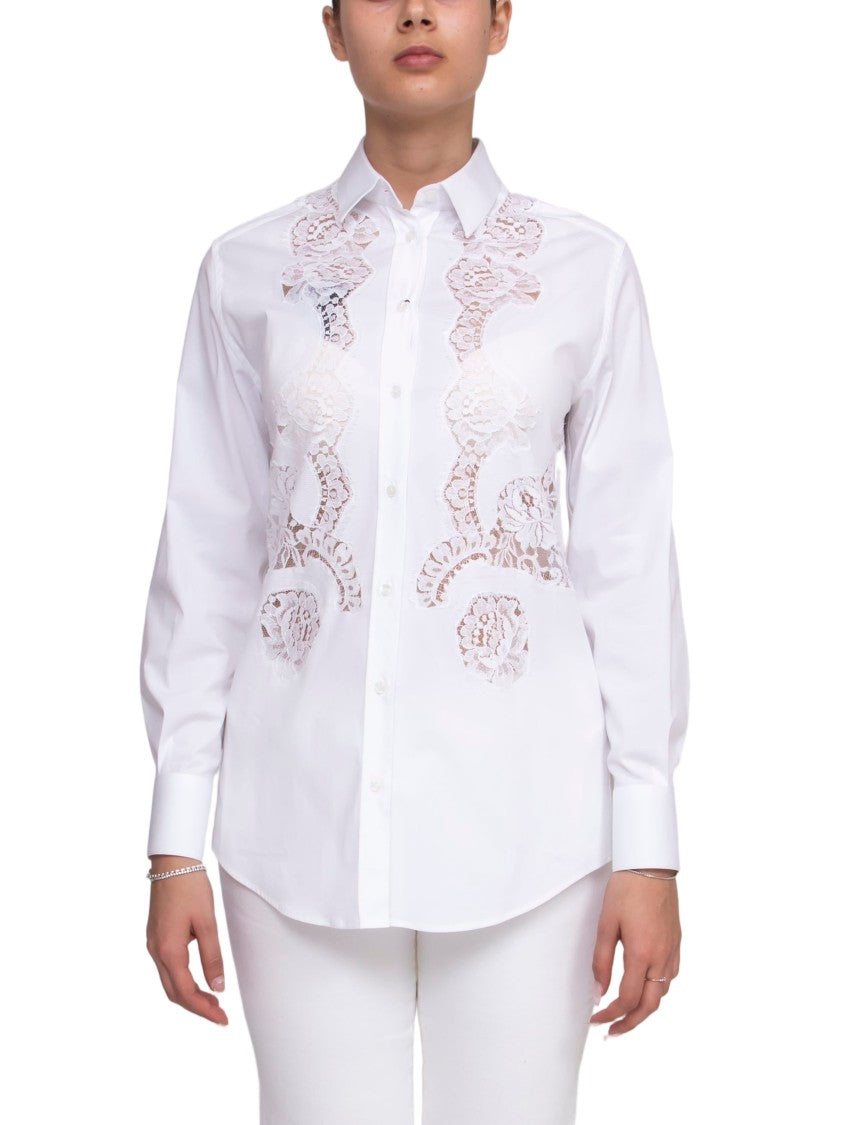 Dolce & Gabbana White Lace Cut-Out Long-Sleeve Shirt