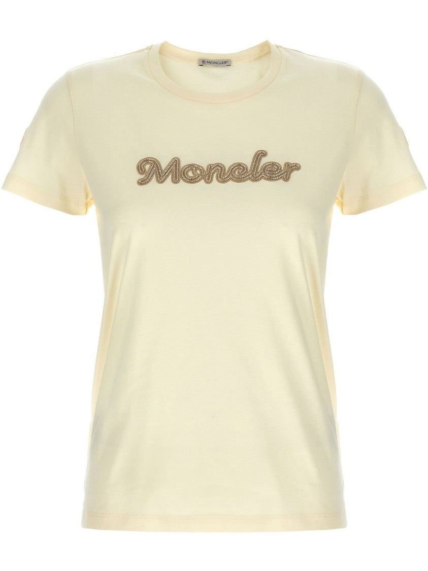 Moncler Natural Cotton T-Shirt With Embroidered Logo