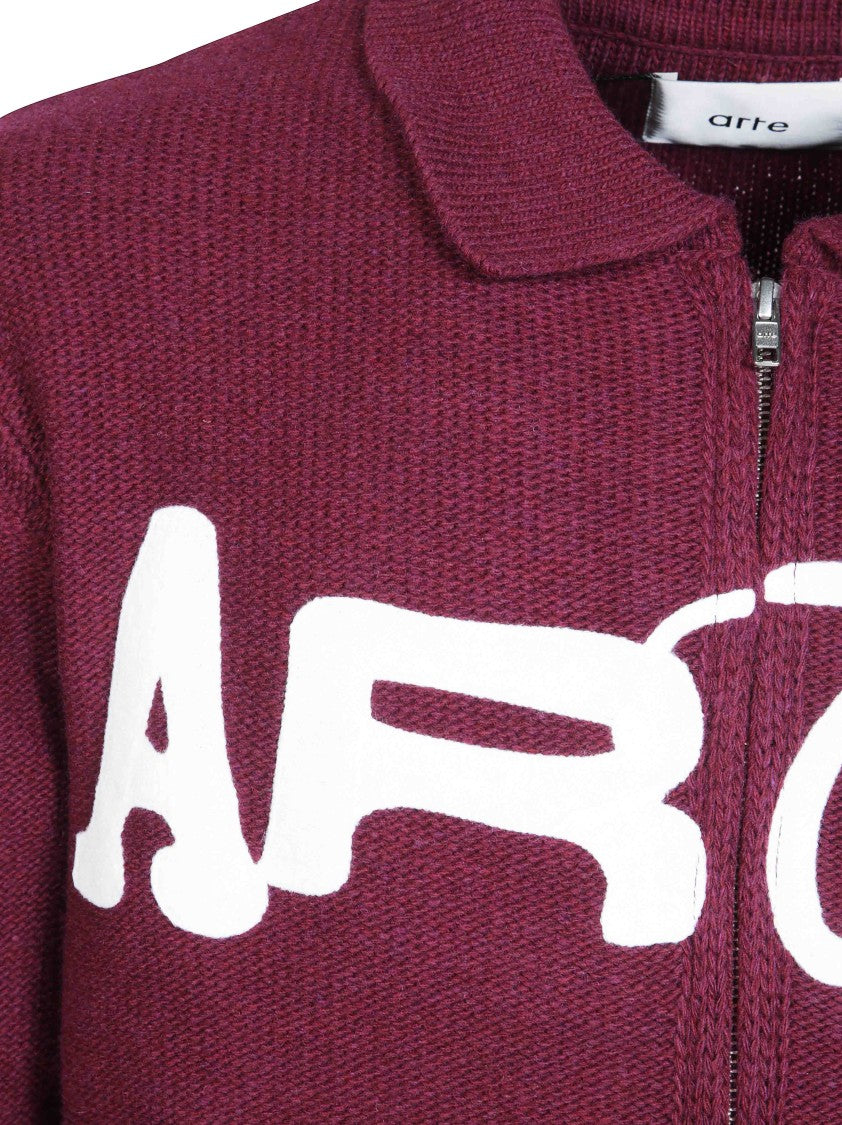 Arte Burgundy Graphic Knit Zip-Through Knit