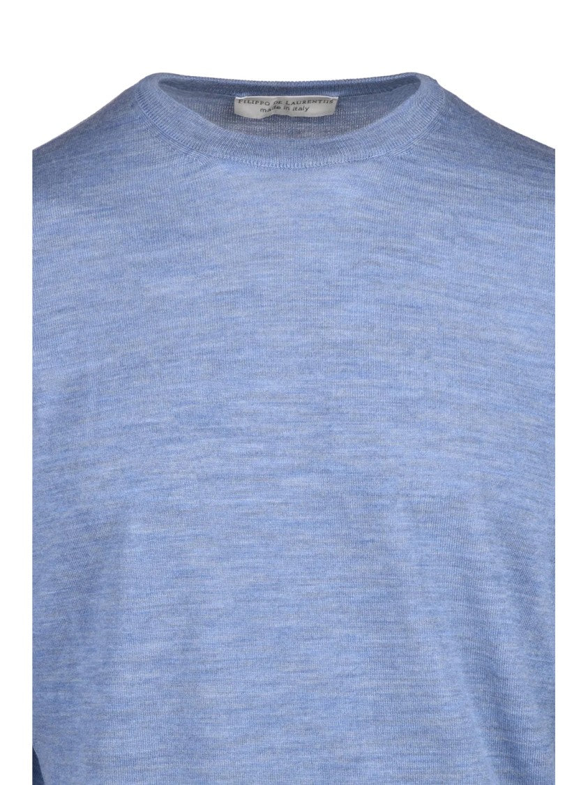 Filippo De Laurentiis Crew Neck Pullover In Heathered Light Blue Extrafine Merino Wool
