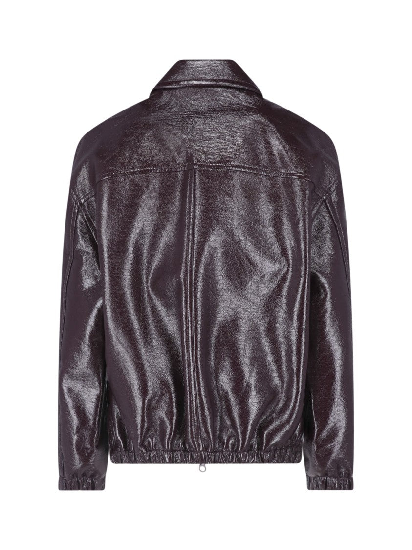 Courrèges Bordeaux Red Vinyl Classic Collar Zip Bomber Jacket