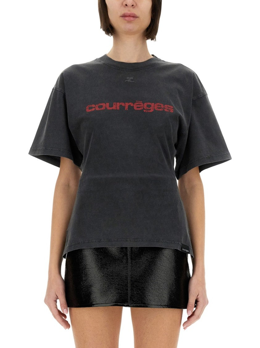 Courrèges Fitted Black T-Shirt With Vintage Print Design