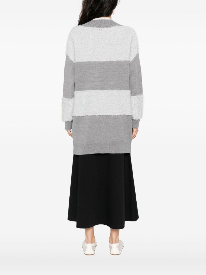 Liu Jo Three-Quarter Sleeve Striped V-Neck Sweater