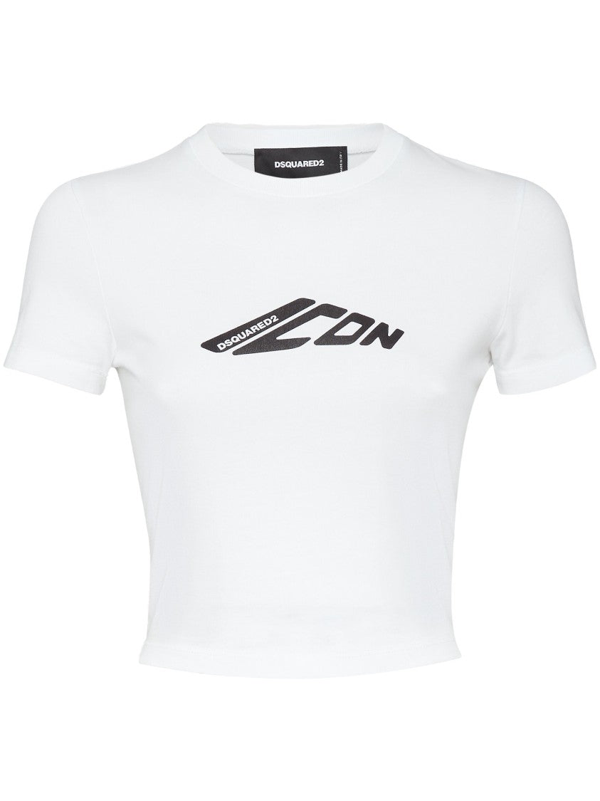 Dsquared2 Cropped White Cotton Jersey Icon T-Shirt
