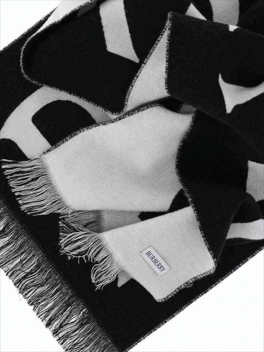 Burberry Rectangular Wool Scarf With Bold Logo