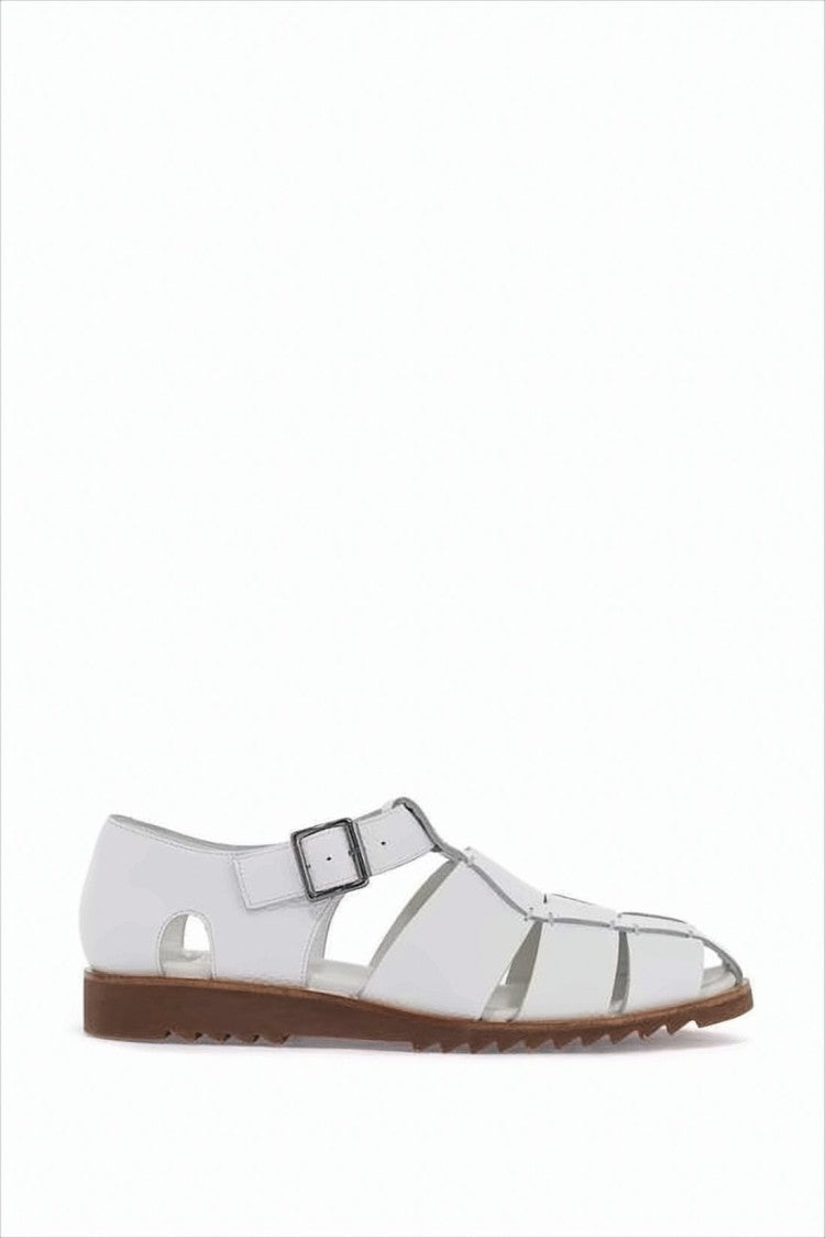 Paraboot White Leather Cage Sandals With Brown Rubber Sole