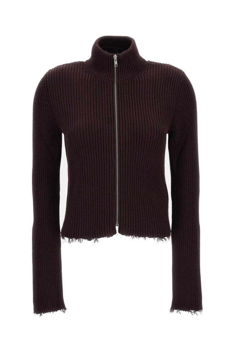 Mm6 By Maison Margiela Cropped Ribbed Knit Cardigan With High Neck Design