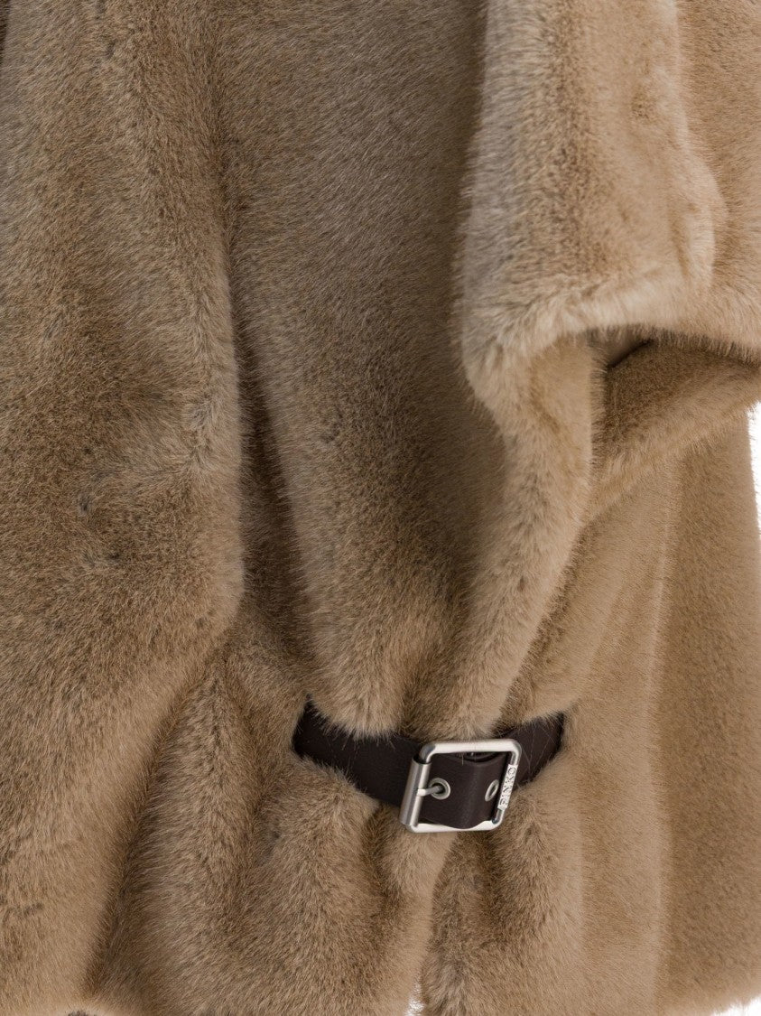 Pinko Beige Short Coat With High Structured Collar