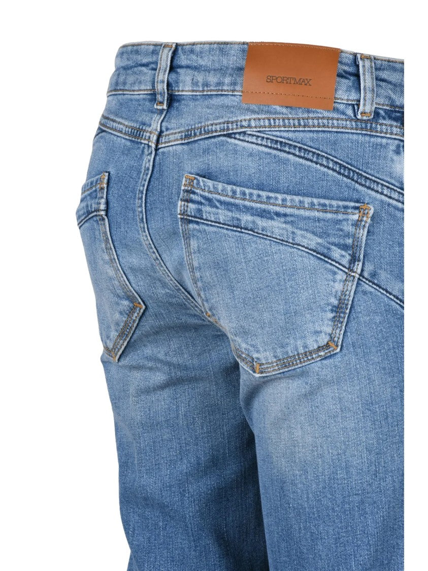 Sportmax Light Blue Stretch Cotton Straight-Leg Jeans