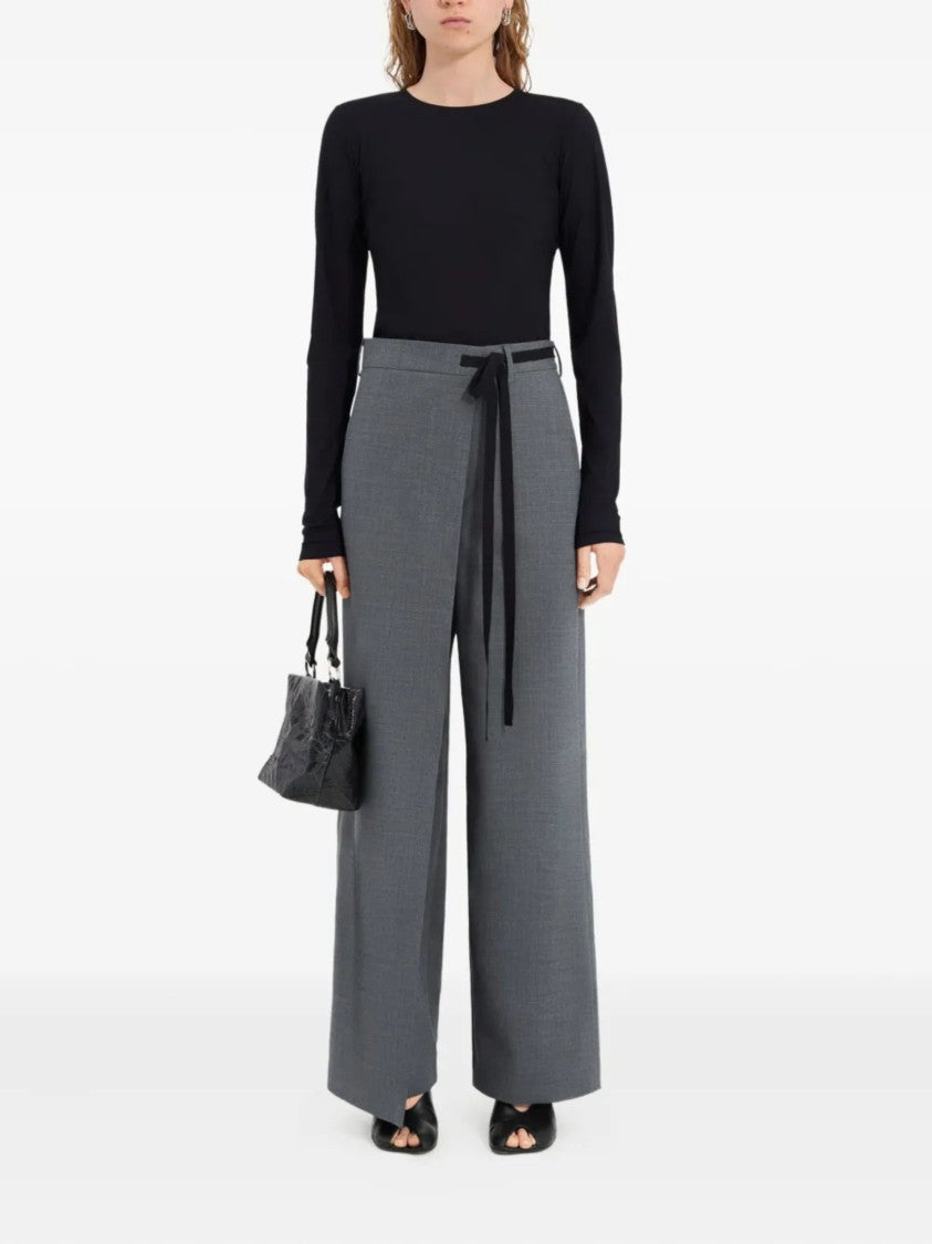 Mm6 By Maison Margiela Grey Overlapping Front Panel Wool Wide-Leg Pants