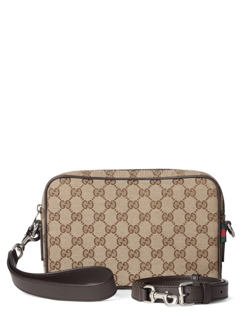 Gucci Small Fabric Shoulder Bag With Interlocking Logo And Leather Trim