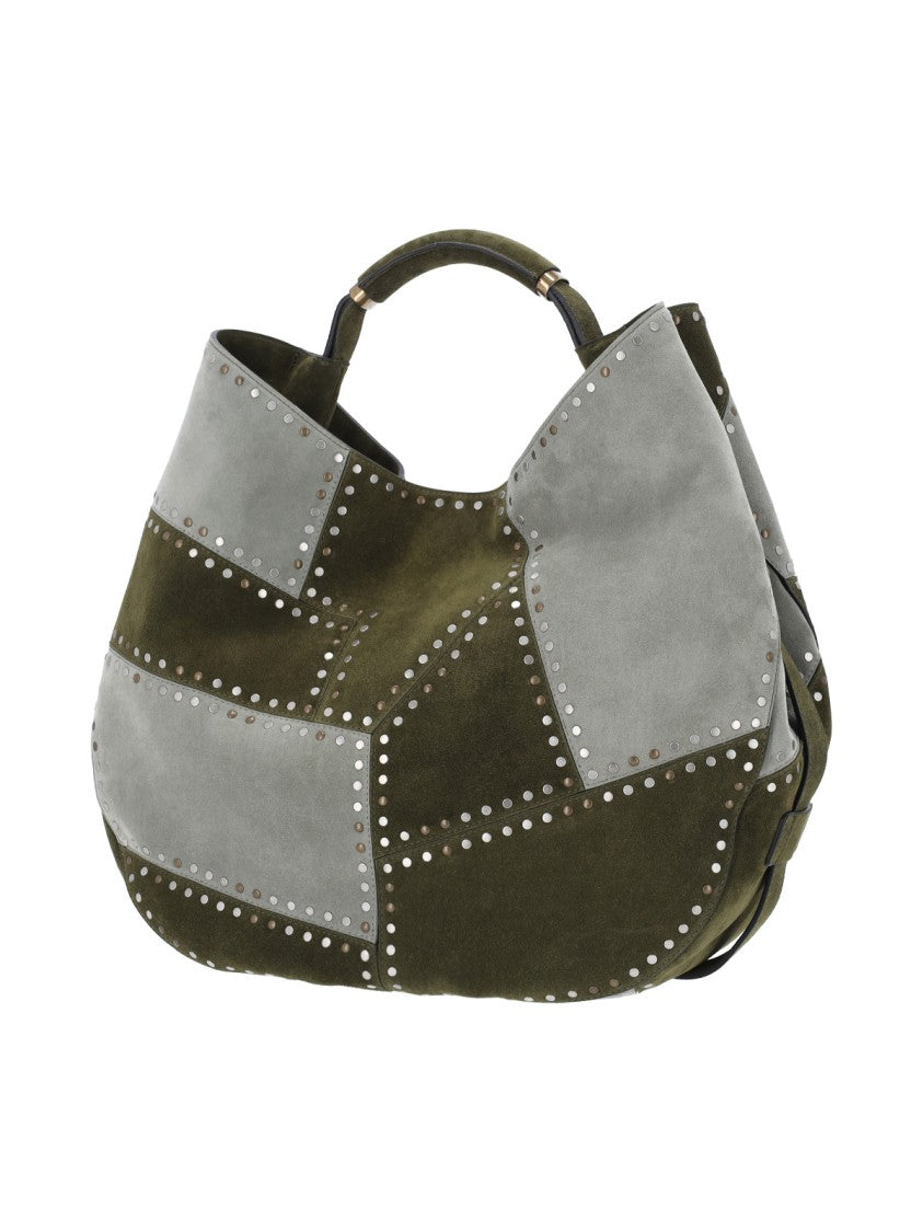 Moschino Green Patchwork Studded Leather Handbag