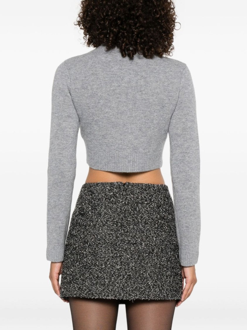 Self-Portrait Cropped Gray Sweater With Decorative Buttons
