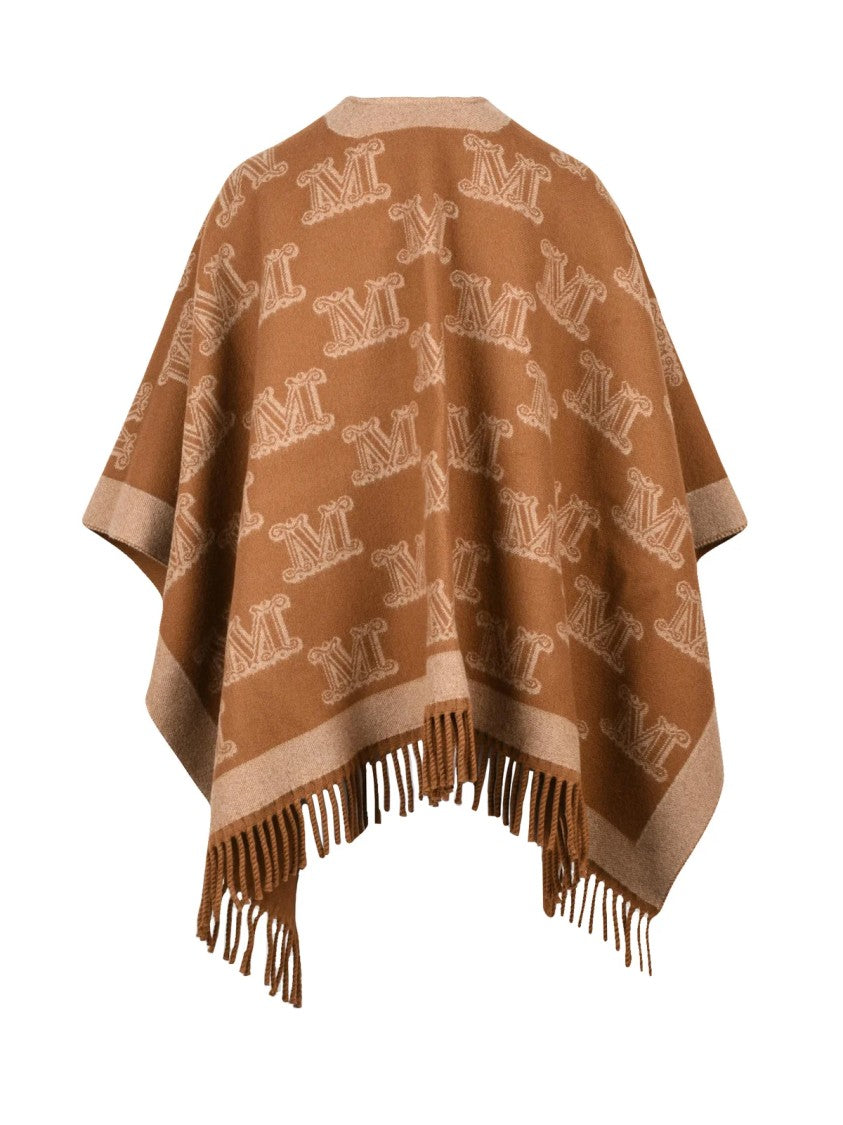 Max Mara Generous Virgin Wool Poncho With Monogram Pattern