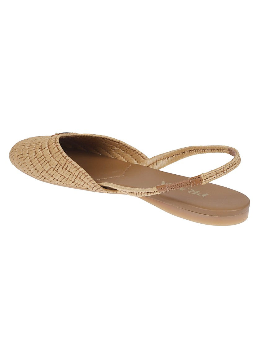 Prada Pointed Toe Woven Texture Slingback Ballerina Shoes