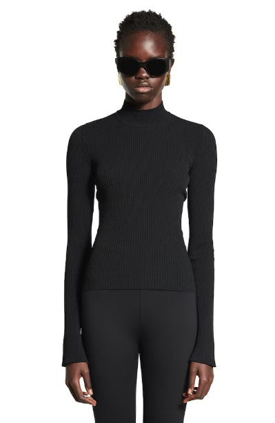 Balenciaga Fitted Black Sweater With Ribbed Texture