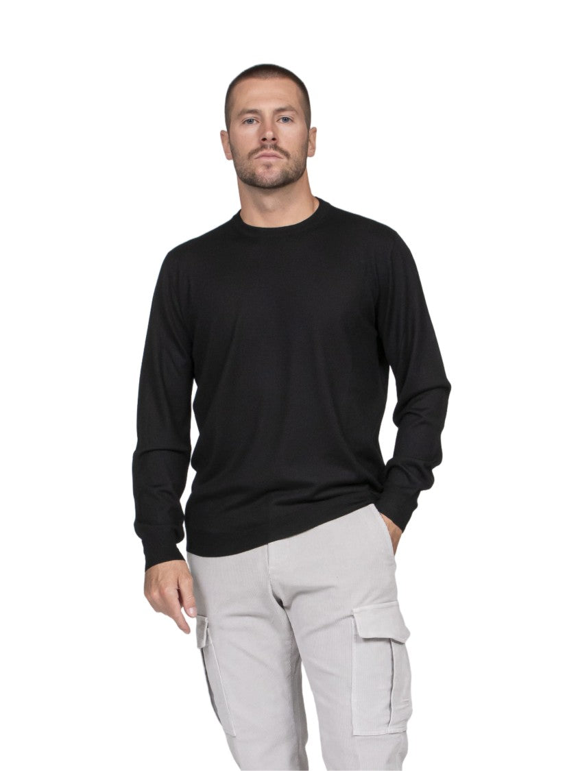 Mauro Ottaviani Maglia Girocollo Black Ribbed Crewneck Sweater