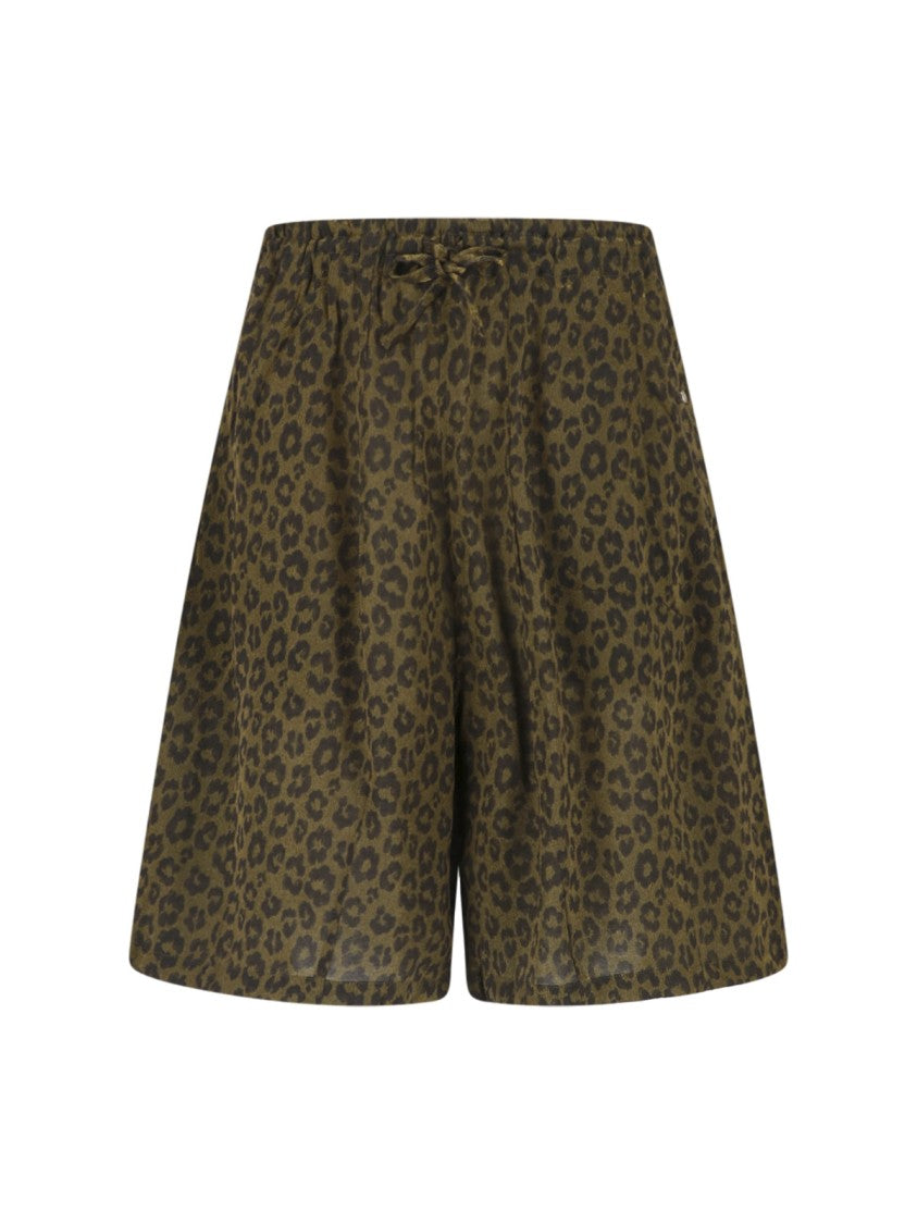 Needles Brown Animal Print Drawstring Cotton Shorts