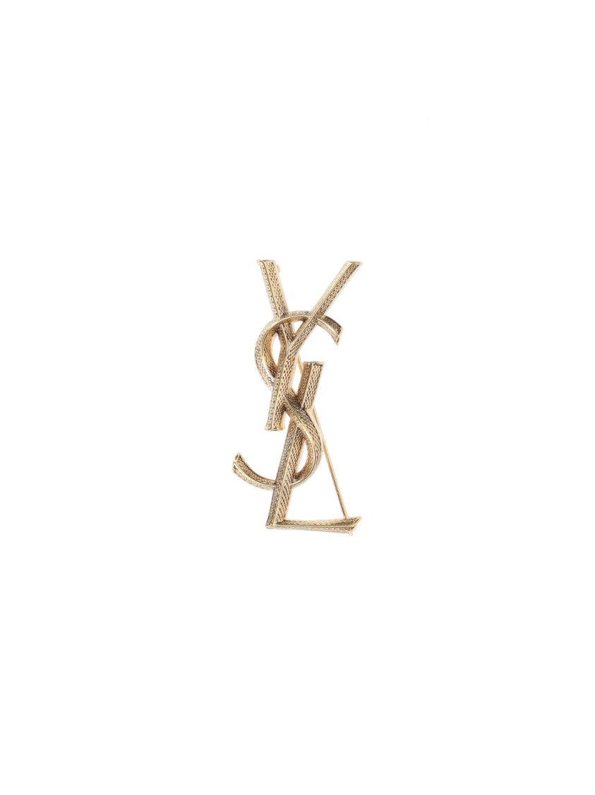 Saint Laurent Gold Textured Brass Brooch