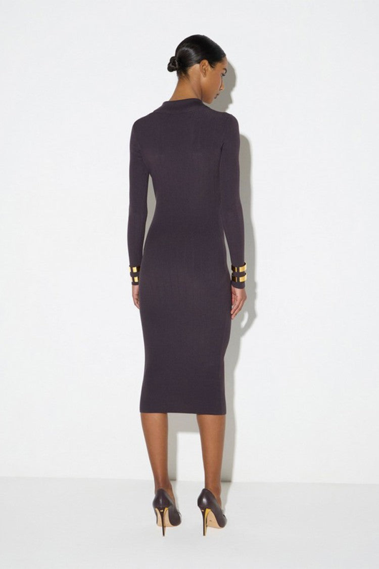 Elisabetta Franchi Brown Polo Collar Logo Patch Pocket Lyocell-Blend Midi Dress