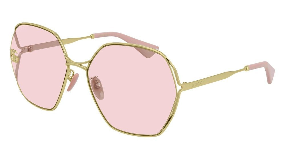 Gucci Gold Pink Tint Oversized Geometric Sunglasses