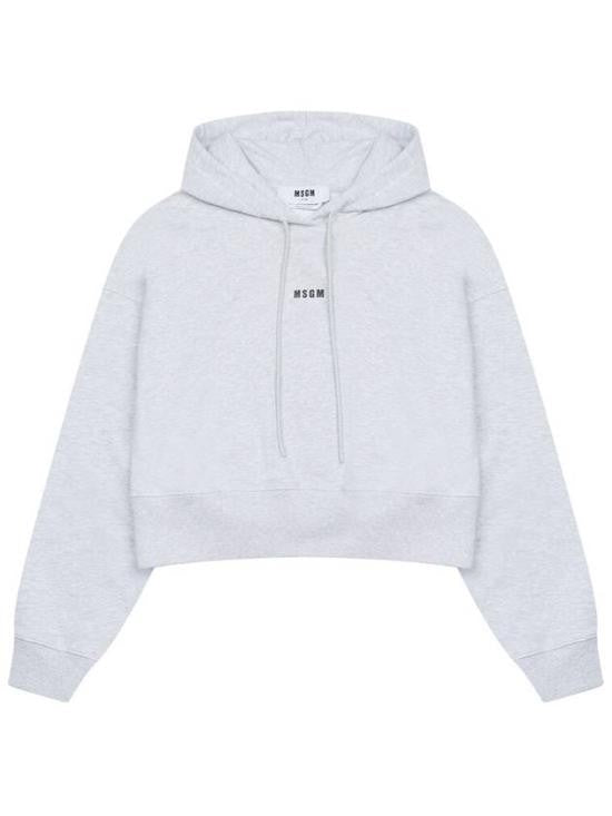 Msgm Cropped Grey Hoodie With Drawstring Hood And Minimalistic Logo