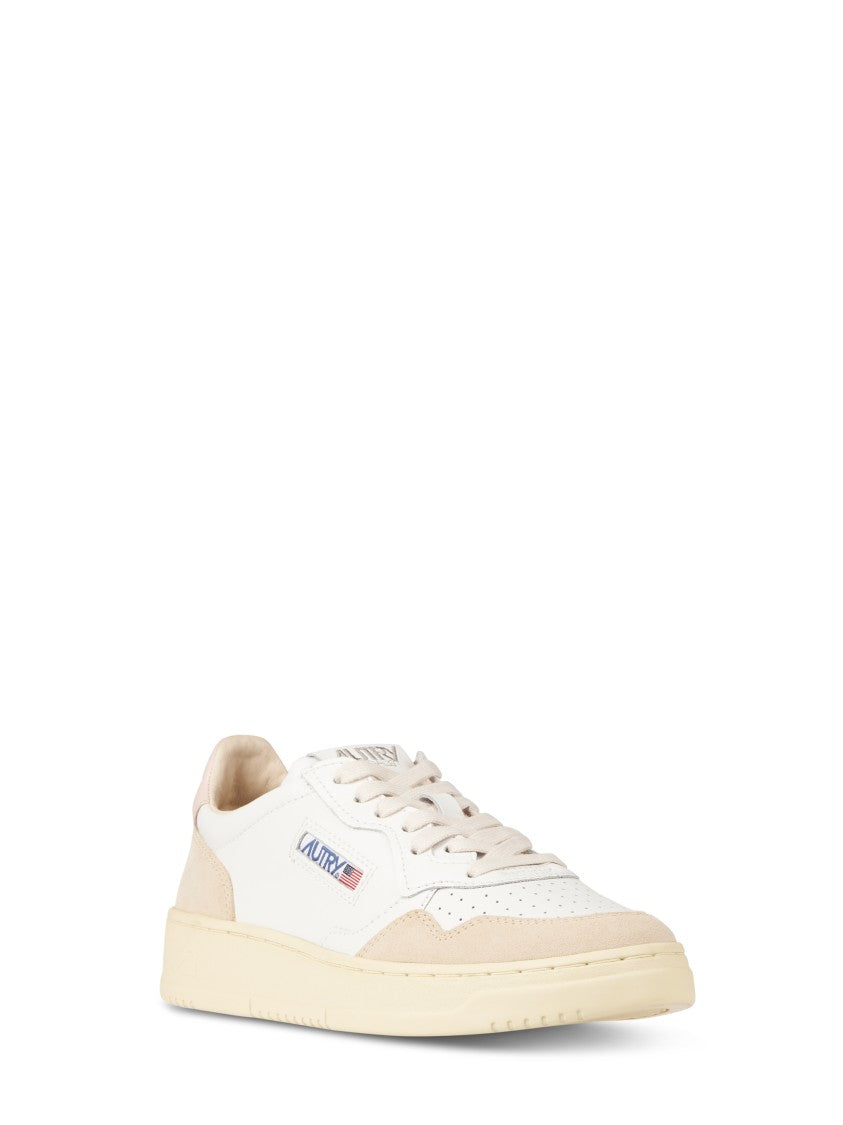 Autry Medalist Low-Top White/Powder Pink Suede Leather Sneakers