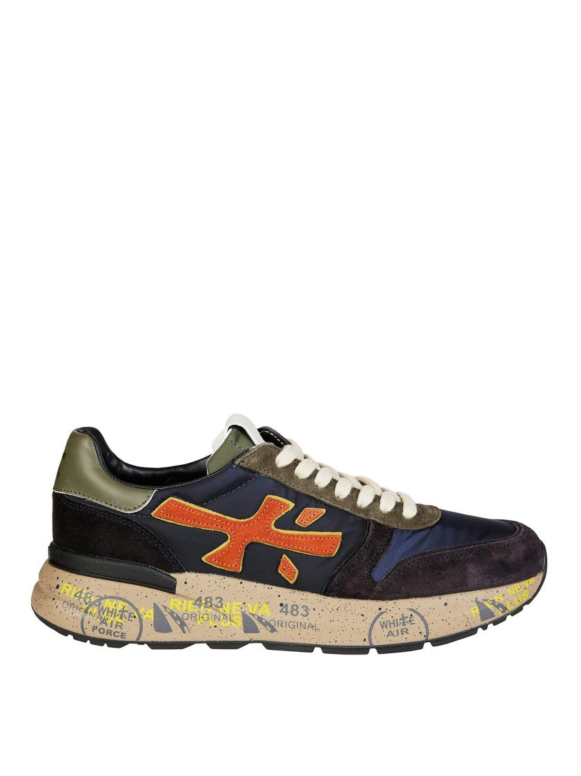 Premiata Navy Olive Green Graphic Sneakers