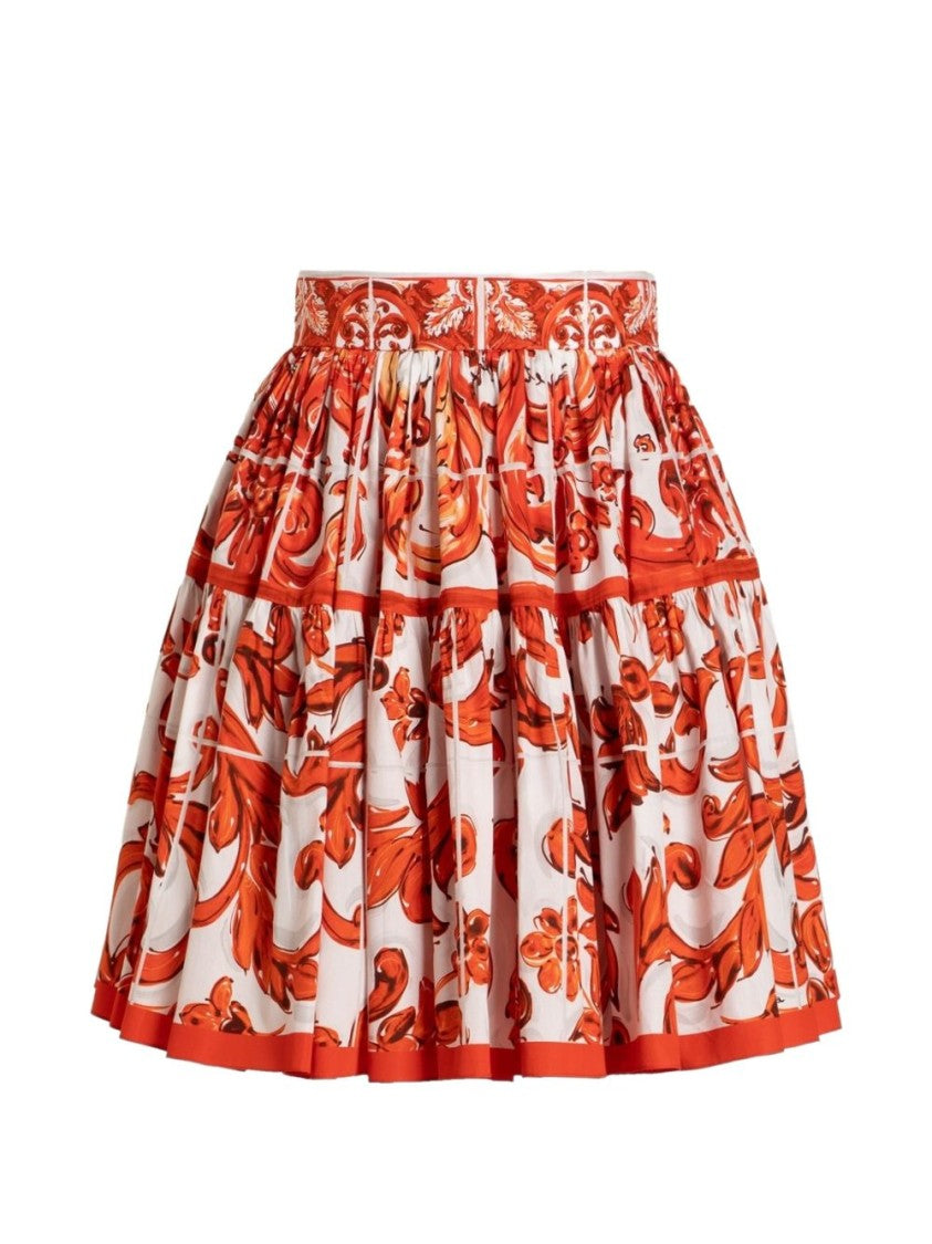 Dolce & Gabbana Multicolor Majolica-Print Printed Poplin Mini Skirt